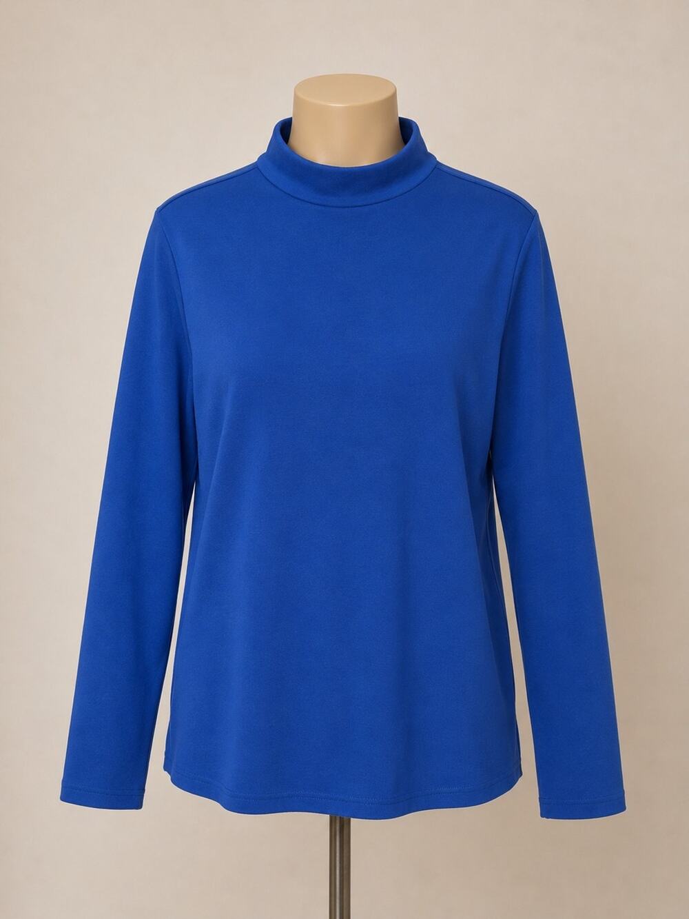 Laura Scott Blouse Mock Turtleneck Womens Petite Large Blue Long Sleeve Cotton